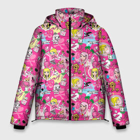 Мужская зимняя куртка 3D с принтом Barbie and Tokidoki в Новосибирске, верх — 100% полиэстер; подкладка — 100% полиэстер; утеплитель — 100% полиэстер | длина ниже бедра, свободный силуэт Оверсайз. Есть воротник-стойка, отстегивающийся капюшон и ветрозащитная планка. 

Боковые карманы с листочкой на кнопках и внутренний карман на молнии. | Тематика изображения на принте: adios | barbie | brilliant | cat | dog | doll | girl | heart | heels | japan | palm | pony | tokidoki | адьос | барби | девушка | иногда | кот | кошка | кукла | пес | пони | собака | япония
