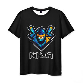 Мужская футболка 3D с принтом Ninja Fortnite в Новосибирске, 100% полиэфир | прямой крой, круглый вырез горловины, длина до линии бедер | battle | fortnite | ninja | royale | twitch | битва | кефир | королевская | лама | ниндзя | победа | стример | твитч | твич | форт | фортнайт | форточка