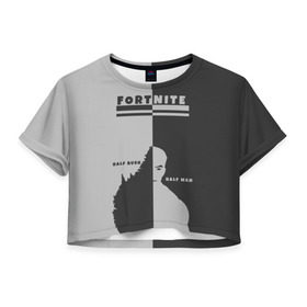 Женская футболка 3D укороченная с принтом Человек-Куст Fortnite в Новосибирске, 100% полиэстер | круглая горловина, длина футболки до линии талии, рукава с отворотами | battle | bush | fortnite | half | man | ninja | royale | битва | кефир | королевская | куст | наполовину | нинздя | победа | форт | фортнайт | форточка | человек
