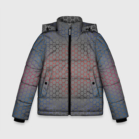 Зимняя куртка для мальчиков 3D с принтом Кевлар Color Big в Новосибирске, ткань верха — 100% полиэстер; подклад — 100% полиэстер, утеплитель — 100% полиэстер | длина ниже бедра, удлиненная спинка, воротник стойка и отстегивающийся капюшон. Есть боковые карманы с листочкой на кнопках, утяжки по низу изделия и внутренний карман на молнии. 

Предусмотрены светоотражающий принт на спинке, радужный светоотражающий элемент на пуллере молнии и на резинке для утяжки | Тематика изображения на принте: абстракция | градиент | камуфляж | карбон | кевлар | россия | соты | триколор