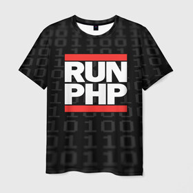 Мужская футболка 3D с принтом Run PHP в Новосибирске, 100% полиэфир | прямой крой, круглый вырез горловины, длина до линии бедер | admin | administrator | calm | code | coder | coding | dmc | engineer | job | keep | php | programmer | run | администратор | айти | инженер | код | кодинг | программа | программист | профессия | сисадмин
