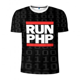 Мужская футболка 3D спортивная с принтом Run PHP в Новосибирске, 100% полиэстер с улучшенными характеристиками | приталенный силуэт, круглая горловина, широкие плечи, сужается к линии бедра | admin | administrator | calm | code | coder | coding | dmc | engineer | job | keep | php | programmer | run | администратор | айти | инженер | код | кодинг | программа | программист | профессия | сисадмин