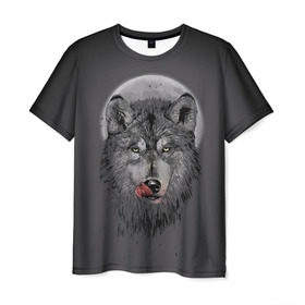 Мужская футболка 3D с принтом Волк Облизывается в Новосибирске, 100% полиэфир | прямой крой, круглый вырез горловины, длина до линии бедер | forest | grey | moon | werewolf | werewolfs | white | wolf | wolfs | белый | волк | волки | волчата | волченок | волчица | волчицы | лес | луна | оборотень | оборотни | серый | язык