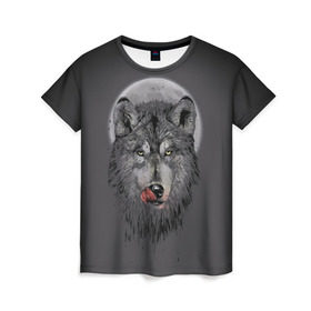Женская футболка 3D с принтом Волк Облизывается в Новосибирске, 100% полиэфир ( синтетическое хлопкоподобное полотно) | прямой крой, круглый вырез горловины, длина до линии бедер | forest | grey | moon | werewolf | werewolfs | white | wolf | wolfs | белый | волк | волки | волчата | волченок | волчица | волчицы | лес | луна | оборотень | оборотни | серый | язык