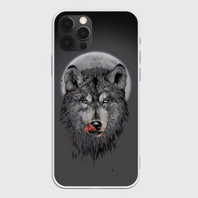Чехол для iPhone 12 Pro с принтом Волк Облизывается в Новосибирске, силикон | область печати: задняя сторона чехла, без боковых панелей | forest | grey | moon | werewolf | werewolfs | white | wolf | wolfs | белый | волк | волки | волчата | волченок | волчица | волчицы | лес | луна | оборотень | оборотни | серый | язык