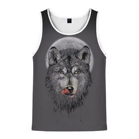 Мужская майка 3D с принтом Волк Облизывается в Новосибирске, 100% полиэстер | круглая горловина, приталенный силуэт, длина до линии бедра. Пройма и горловина окантованы тонкой бейкой | Тематика изображения на принте: forest | grey | moon | werewolf | werewolfs | white | wolf | wolfs | белый | волк | волки | волчата | волченок | волчица | волчицы | лес | луна | оборотень | оборотни | серый | язык