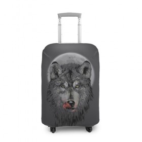 Чехол для чемодана 3D с принтом Волк Облизывается в Новосибирске, 86% полиэфир, 14% спандекс | двустороннее нанесение принта, прорези для ручек и колес | forest | grey | moon | werewolf | werewolfs | white | wolf | wolfs | белый | волк | волки | волчата | волченок | волчица | волчицы | лес | луна | оборотень | оборотни | серый | язык