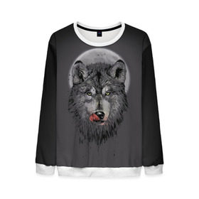 Мужской свитшот 3D с принтом Волк Облизывается в Новосибирске, 100% полиэстер с мягким внутренним слоем | круглый вырез горловины, мягкая резинка на манжетах и поясе, свободная посадка по фигуре | forest | grey | moon | werewolf | werewolfs | white | wolf | wolfs | белый | волк | волки | волчата | волченок | волчица | волчицы | лес | луна | оборотень | оборотни | серый | язык