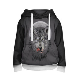 Детская толстовка 3D с принтом Волк Облизывается в Новосибирске, 100% полиэстер | двухслойный капюшон со шнурком для регулировки, мягкие манжеты на рукавах и по низу толстовки, спереди карман-кенгуру с мягким внутренним слоем | forest | grey | moon | werewolf | werewolfs | white | wolf | wolfs | белый | волк | волки | волчата | волченок | волчица | волчицы | лес | луна | оборотень | оборотни | серый | язык