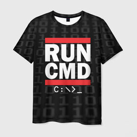 Мужская футболка 3D с принтом RUN CMD в Новосибирске, 100% полиэфир | прямой крой, круглый вырез горловины, длина до линии бедер | admin | administrator | calm | cmd | code | coder | coding | dmc | engineer | job | keep | programmer | run | администратор | айти | инженер | код | кодинг | программа | программист | профессия | сисадмин
