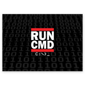 Поздравительная открытка с принтом RUN CMD в Новосибирске, 100% бумага | плотность бумаги 280 г/м2, матовая, на обратной стороне линовка и место для марки
 | Тематика изображения на принте: admin | administrator | calm | cmd | code | coder | coding | dmc | engineer | job | keep | programmer | run | администратор | айти | инженер | код | кодинг | программа | программист | профессия | сисадмин