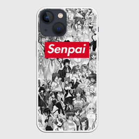 Чехол для iPhone 13 mini с принтом SENPAI в Новосибирске,  |  | ahegao | anime | face | girl | girls | sempai | senpai | аниме | ахегао | белые | девушки | коллаж | семпай | сенпай | тян | тянка | тянки | тяночки | фейс | чб | черное