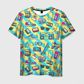 Мужская футболка 3D с принтом 80-е в Новосибирске, 100% полиэфир | прямой крой, круглый вырез горловины, длина до линии бедер | восьмидесятые | денди | кассета | магнитофон | очки | пейджер | приставка | ретро | ссср