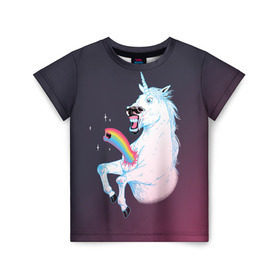 Детская футболка 3D с принтом Чужой Единорог в Новосибирске, 100% гипоаллергенный полиэфир | прямой крой, круглый вырез горловины, длина до линии бедер, чуть спущенное плечо, ткань немного тянется | Тематика изображения на принте: alien | corn | horse | magic | movie | predator | rainbow | unicorn | unicorns | волшебство | единорог | единороги | животное | лошадка | лошадь | магия | пони | радуга | рог | рога | сказка | фильм | хищник | чужой