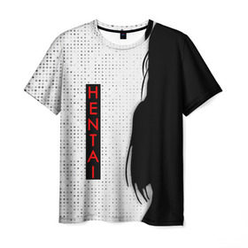 Мужская футболка 3D с принтом HENTAI в Новосибирске, 100% полиэфир | прямой крой, круглый вырез горловины, длина до линии бедер | ahegao | kawai | kowai | oppai | otaku | senpai | sugoi | waifu | yandere | ахегао | ковай | отаку | сенпай | яндере