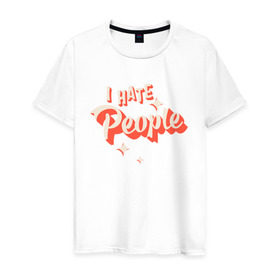 Мужская футболка хлопок с принтом I Hate People в Новосибирске, 100% хлопок | прямой крой, круглый вырез горловины, длина до линии бедер, слегка спущенное плечо. | art | pin | pop | retro | арт | людей | люди | ненавижу | ненависть | пин | поп | ретро