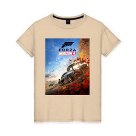 Женская футболка хлопок с принтом Forza Horizon 4 в Новосибирске, 100% хлопок | прямой крой, круглый вырез горловины, длина до линии бедер, слегка спущенное плечо | auto | car | forza | game | horizon | mclaren | motorsport | race | авто | гонки | игра | машина