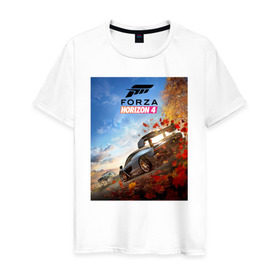 Мужская футболка хлопок с принтом Forza Horizon 4 в Новосибирске, 100% хлопок | прямой крой, круглый вырез горловины, длина до линии бедер, слегка спущенное плечо. | auto | car | forza | game | horizon | mclaren | motorsport | race | авто | гонки | игра | машина