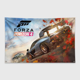 Флаг-баннер с принтом Forza Horizon 4 в Новосибирске, 100% полиэстер | размер 67 х 109 см, плотность ткани — 95 г/м2; по краям флага есть четыре люверса для крепления | auto | car | forza | game | horizon | mclaren | motorsport | race | авто | гонки | игра | машина