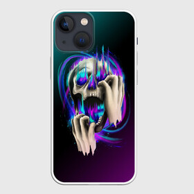 Чехол для iPhone 13 mini с принтом Scream Skull в Новосибирске,  |  | bone | bones | chain | chains | dark | grey | horror | scary | scream | skull | skulls | teeth | tooth | жуть | зуб | зубы | кости | кость | крик | серый | страшно | хоррор | цепи | цепочка | цепь | череп | черепа