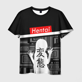 Мужская футболка 3D с принтом Hentai в Новосибирске, 100% полиэфир | прямой крой, круглый вырез горловины, длина до линии бедер | ahegao | kawai | kowai | oppai | otaku | senpai | sugoi | waifu | yandere | ахегао | ковай | отаку | сенпай | яндере