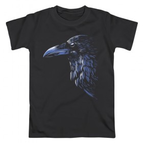 Мужская футболка хлопок с принтом Ночной ворон в Новосибирске, 100% хлопок | прямой крой, круглый вырез горловины, длина до линии бедер, слегка спущенное плечо. | ворон | глаз | клюв | минимализм | ночь | перья | птица | рисунок | тень | хищник