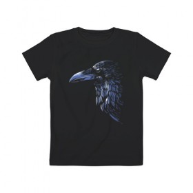Детская футболка хлопок с принтом Ночной ворон в Новосибирске, 100% хлопок | круглый вырез горловины, полуприлегающий силуэт, длина до линии бедер | ворон | глаз | клюв | минимализм | ночь | перья | птица | рисунок | тень | хищник