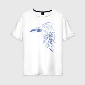 Женская футболка хлопок Oversize с принтом Ночной ворон в Новосибирске, 100% хлопок | свободный крой, круглый ворот, спущенный рукав, длина до линии бедер
 | ворон | глаз | клюв | минимализм | ночь | перья | птица | рисунок | тень | хищник