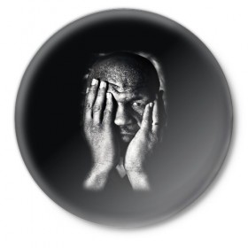 Значок с принтом Майк Тайсон в Новосибирске,  металл | круглая форма, металлическая застежка в виде булавки | Тематика изображения на принте: бокс | боксер | знаменитости | спорт | стиль | тайсон | тренд