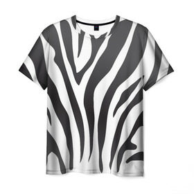 Мужская футболка 3D с принтом Зебра принт в Новосибирске, 100% полиэфир | прямой крой, круглый вырез горловины, длина до линии бедер | абстракция | африка | белый | зебра | парнокопытное | принт | сафари | чб | черный