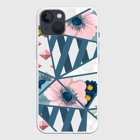 Чехол для iPhone 13 с принтом Геометрия цветов в Новосибирске,  |  | геометрия | полосы | роза | розовый | синий | цветы