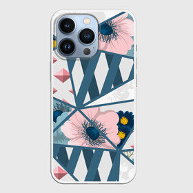 Чехол для iPhone 13 Pro с принтом Геометрия цветов в Новосибирске,  |  | геометрия | полосы | роза | розовый | синий | цветы