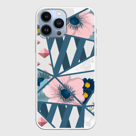 Чехол для iPhone 13 Pro Max с принтом Геометрия цветов в Новосибирске,  |  | геометрия | полосы | роза | розовый | синий | цветы