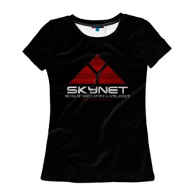 Женская футболка 3D с принтом SKYNET в Новосибирске, 100% полиэфир ( синтетическое хлопкоподобное полотно) | прямой крой, круглый вырез горловины, длина до линии бедер | ai | terminator | арни | арнольд шварценеггер | ии | искусственный интеллект | киборг | культовое кино | скайнет | терминатор | шварц