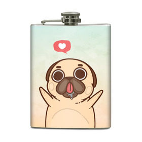 Фляга с принтом Puglie Pug Like в Новосибирске, металлический корпус | емкость 0,22 л, размер 125 х 94 мм. Виниловая наклейка запечатывается полностью | anime | dog | аниме | лайк | мопс | мопсик