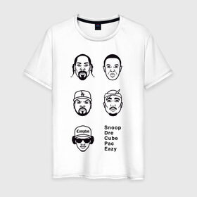 Мужская футболка хлопок с принтом West Coast rap в Новосибирске, 100% хлопок | прямой крой, круглый вырез горловины, длина до линии бедер, слегка спущенное плечо. | 2pac | cube | dogg | dre | eazy | ice | makaveli | snoop | гангста рэп | реп | хип хоп