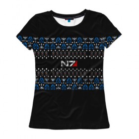 Женская футболка 3D с принтом N7 Вязаный в Новосибирске, 100% полиэфир ( синтетическое хлопкоподобное полотно) | прямой крой, круглый вырез горловины, длина до линии бедер | вязка | зима | новый год | свитер | теплый