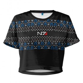 Женская футболка 3D укороченная с принтом N7 Вязаный в Новосибирске, 100% полиэстер | круглая горловина, длина футболки до линии талии, рукава с отворотами | вязка | зима | новый год | свитер | теплый