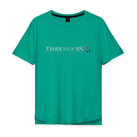 Мужская футболка хлопок Oversize с принтом Darksiders 3 в Новосибирске, 100% хлопок | свободный крой, круглый ворот, “спинка” длиннее передней части | Тематика изображения на принте: 3 | darkside | darksider | darksiders | апокалипсиса | всадники | даркайдерс | дарксайд | дарксайдер | лого | логотип | ярость