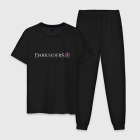 Мужская пижама хлопок с принтом Darksiders 3 в Новосибирске, 100% хлопок | брюки и футболка прямого кроя, без карманов, на брюках мягкая резинка на поясе и по низу штанин
 | Тематика изображения на принте: 3 | darkside | darksider | darksiders | апокалипсиса | всадники | даркайдерс | дарксайд | дарксайдер | лого | логотип | ярость