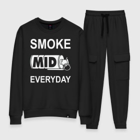 Женский костюм хлопок с принтом Smoke mid everyday в Новосибирске, 100% хлопок | на свитшоте круглая горловина, мягкая резинка по низу. Брюки заужены к низу, на них два вида карманов: два 