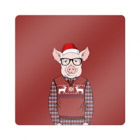 Магнит виниловый Квадрат с принтом New Year Pig в Новосибирске, полимерный материал с магнитным слоем | размер 9*9 см, закругленные углы | 2019 | merry christmas | new year | год свиньи | зима | новый год | поросенок | праздник | рождество | свинка | свинья