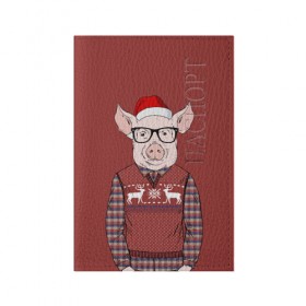 Обложка для паспорта матовая кожа с принтом New Year Pig в Новосибирске, натуральная матовая кожа | размер 19,3 х 13,7 см; прозрачные пластиковые крепления | 2019 | merry christmas | new year | год свиньи | зима | новый год | поросенок | праздник | рождество | свинка | свинья