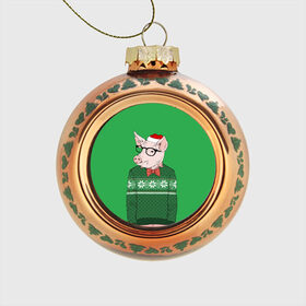Стеклянный ёлочный шар с принтом New Year Hipster Pig в Новосибирске, Стекло | Диаметр: 80 мм | 2019 | merry christmas | new year | год свиньи | зима | новый год | поросенок | праздник | рождество | свинка | свинья