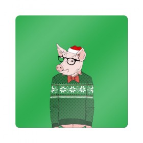 Магнит виниловый Квадрат с принтом New Year Hipster Pig в Новосибирске, полимерный материал с магнитным слоем | размер 9*9 см, закругленные углы | 2019 | merry christmas | new year | год свиньи | зима | новый год | поросенок | праздник | рождество | свинка | свинья