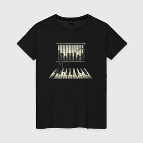 Женская футболка хлопок с принтом Город музыки в Новосибирске, 100% хлопок | прямой крой, круглый вырез горловины, длина до линии бедер, слегка спущенное плечо | urban | гитара | город | город музыки | звуки | клавиши | минимализм | музыка | пианино | птицы | рояль