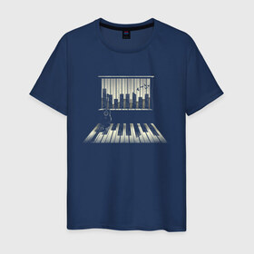 Мужская футболка хлопок с принтом Город музыки в Новосибирске, 100% хлопок | прямой крой, круглый вырез горловины, длина до линии бедер, слегка спущенное плечо. | urban | гитара | город | город музыки | звуки | клавиши | минимализм | музыка | пианино | птицы | рояль