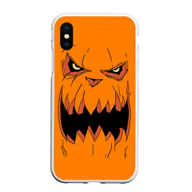 Чехол для iPhone XS Max матовый с принтом Halloween в Новосибирске, Силикон | Область печати: задняя сторона чехла, без боковых панелей | halloween | orange | pumpkin | scary | оранжевая | страшная | тыква | ужас | хэллоуин