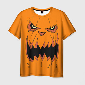 Мужская футболка 3D с принтом Halloween в Новосибирске, 100% полиэфир | прямой крой, круглый вырез горловины, длина до линии бедер | halloween | orange | pumpkin | scary | оранжевая | страшная | тыква | ужас | хэллоуин