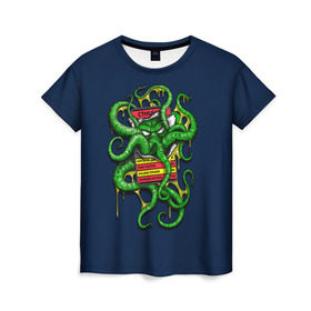 Женская футболка 3D с принтом Ктулху в Новосибирске, 100% полиэфир ( синтетическое хлопкоподобное полотно) | прямой крой, круглый вырез горловины, длина до линии бедер | call | cthulhu | howard | kraken | lovecraft | octopus | tentacles | говард | зов | кракен | ктулху | лавкрафт | осьминог | щупальца